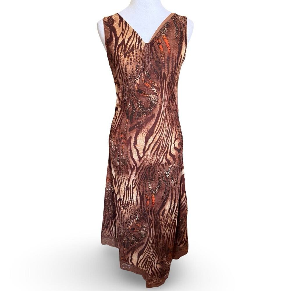 Vintage european animal print micro mesh maxi dress